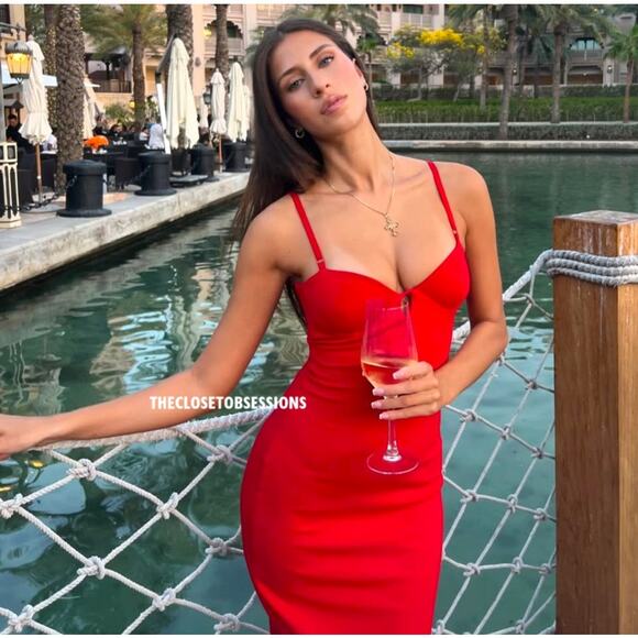 ZARA Blogger Fave Red Fitted Midi Dress NWT Size M - Picture 3 of 16